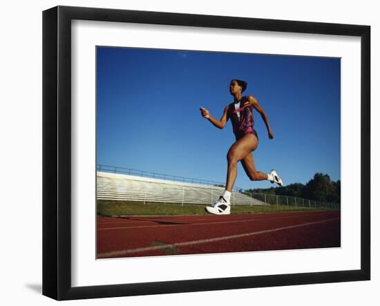 Female Runner Training on the Track-null-Framed Photographic Print