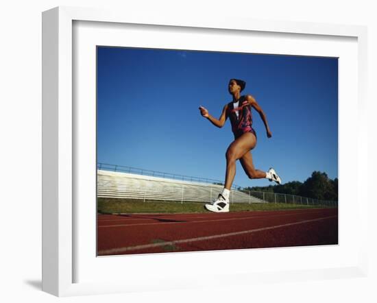 Female Runner Training on the Track-null-Framed Photographic Print