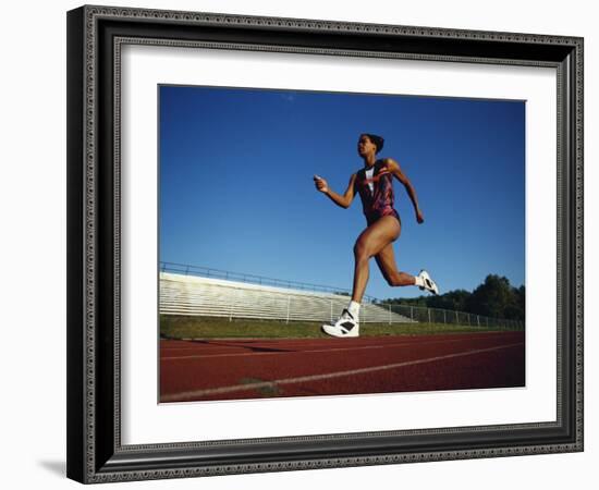 Female Runner Training on the Track-null-Framed Photographic Print