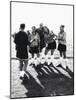 Female Soccer Team Standing in Front of Their Couch-null-Mounted Photographic Print