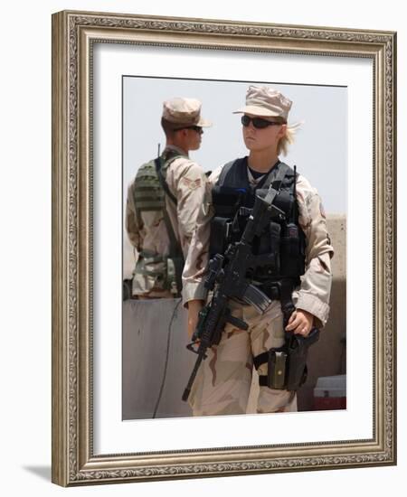 Female Soldier in Combat Gear at Sather Air Base in Iraq, Ca. 2008-null-Framed Photo