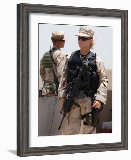 Female Soldier in Combat Gear at Sather Air Base in Iraq, Ca. 2008-null-Framed Photo