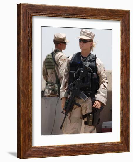 Female Soldier in Combat Gear at Sather Air Base in Iraq, Ca. 2008-null-Framed Photo