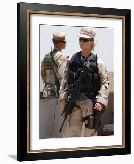 Female Soldier in Combat Gear at Sather Air Base in Iraq, Ca. 2008-null-Framed Photo