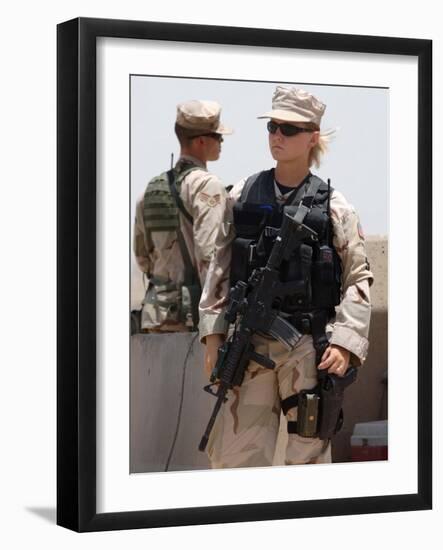 Female Soldier in Combat Gear at Sather Air Base in Iraq, Ca. 2008--Framed Photo