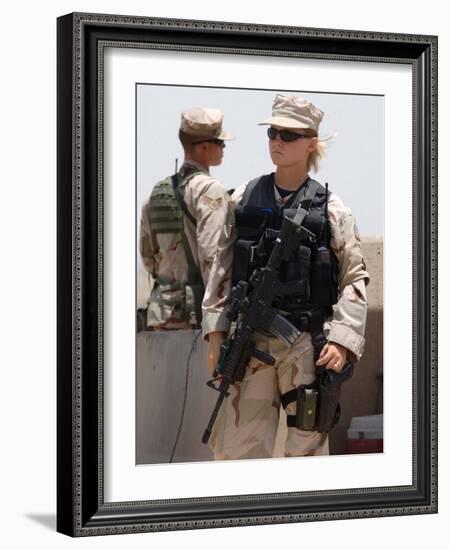 Female Soldier in Combat Gear at Sather Air Base in Iraq, Ca. 2008-null-Framed Photo