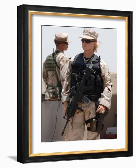 Female Soldier in Combat Gear at Sather Air Base in Iraq, Ca. 2008-null-Framed Photo