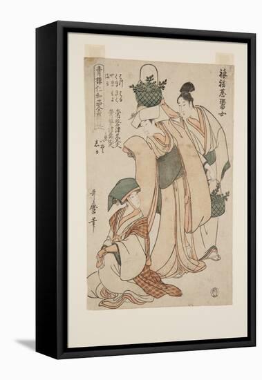 Female Spring Onion Sellers (Tsuma-Awase, Negi Hisakime) (Colour Woodblock Print)-Kitagawa Utamaro-Framed Premier Image Canvas