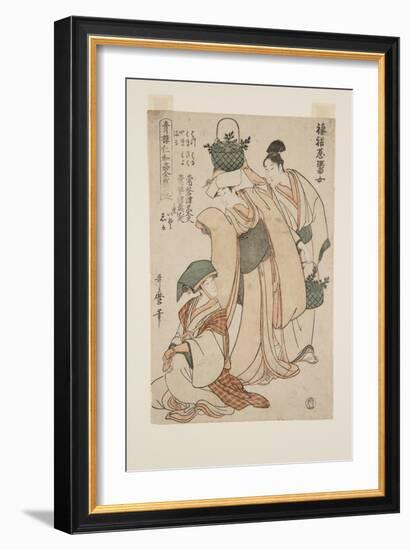 Female Spring Onion Sellers (Tsuma-Awase, Negi Hisakime) (Colour Woodblock Print)-Kitagawa Utamaro-Framed Giclee Print