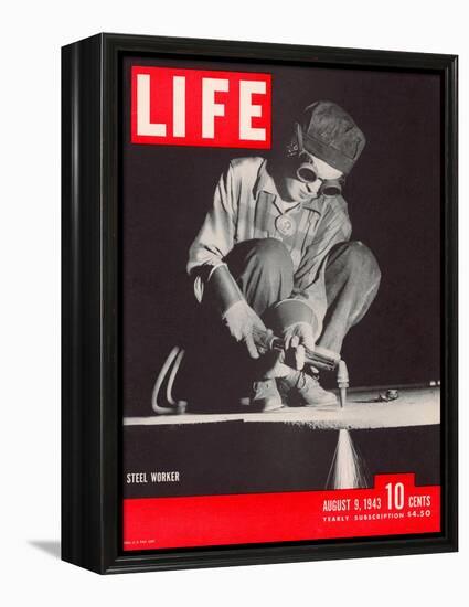 Female Steel Worker During WWII, August 9, 1943-Margaret Bourke-White-Framed Premier Image Canvas