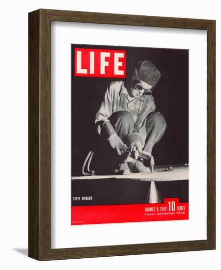 Female Steel Worker During WWII, August 9, 1943-Margaret Bourke-White-Framed Photographic Print