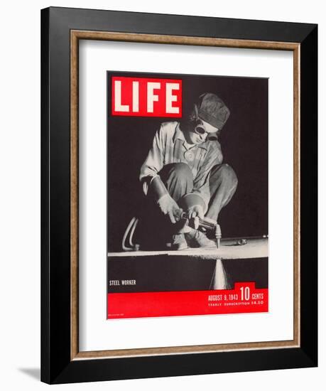 Female Steel Worker During WWII, August 9, 1943-Margaret Bourke-White-Framed Photographic Print