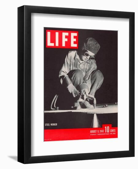 Female Steel Worker During WWII, August 9, 1943-Margaret Bourke-White-Framed Photographic Print