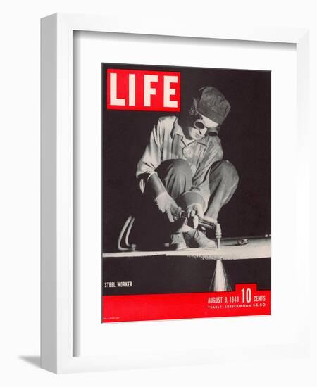 Female Steel Worker During WWII, August 9, 1943-Margaret Bourke-White-Framed Photographic Print