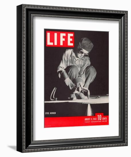 Female Steel Worker During WWII, August 9, 1943-Margaret Bourke-White-Framed Photographic Print