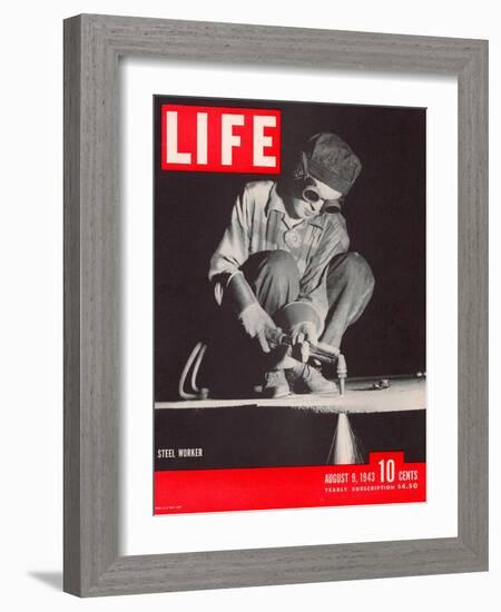 Female Steel Worker During WWII, August 9, 1943-Margaret Bourke-White-Framed Photographic Print