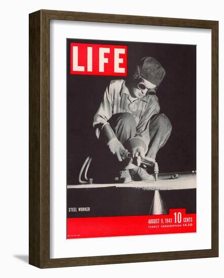 Female Steel Worker During WWII, August 9, 1943-Margaret Bourke-White-Framed Photographic Print