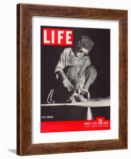 Female Steel Worker During WWII, August 9, 1943-Margaret Bourke-White-Framed Photographic Print