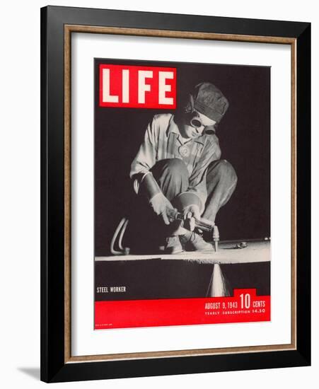 Female Steel Worker During WWII, August 9, 1943-Margaret Bourke-White-Framed Photographic Print