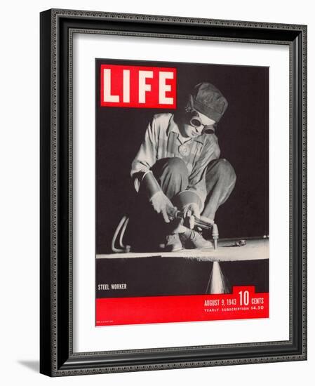 Female Steel Worker During WWII, August 9, 1943-Margaret Bourke-White-Framed Photographic Print