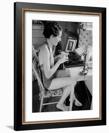 Female Student Typing a Letter at the University of Missouri-Alfred Eisenstaedt-Framed Photographic Print