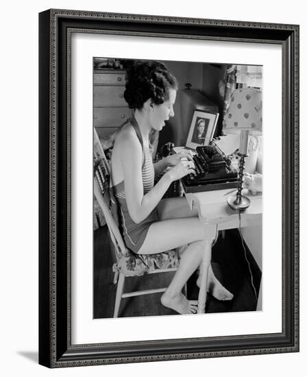 Female Student Typing a Letter at the University of Missouri-Alfred Eisenstaedt-Framed Photographic Print