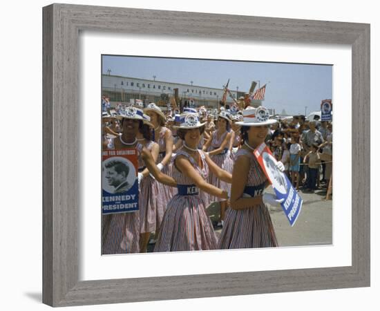 Female Supporters of Democratic Presidential Candidate John F. Kennedy, Called "Kennedy Cuties"-Hank Walker-Framed Photographic Print