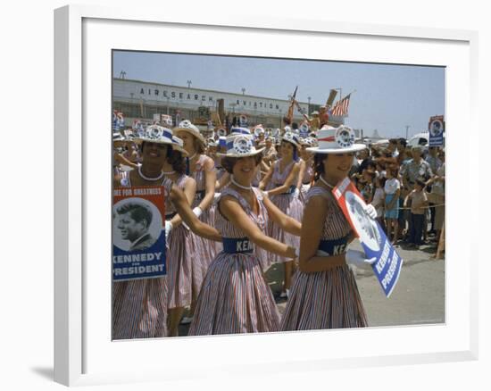 Female Supporters of Democratic Presidential Candidate John F. Kennedy, Called "Kennedy Cuties"-Hank Walker-Framed Photographic Print