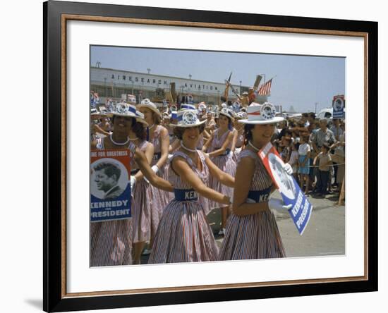 Female Supporters of Democratic Presidential Candidate John F. Kennedy, Called "Kennedy Cuties"-Hank Walker-Framed Photographic Print