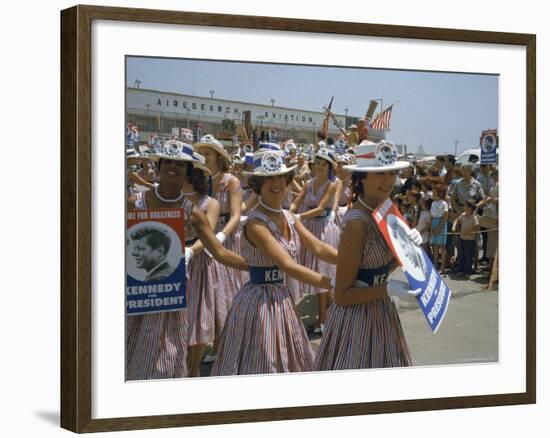 Female Supporters of Democratic Presidential Candidate John F. Kennedy, Called "Kennedy Cuties"-Hank Walker-Framed Photographic Print