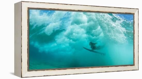 Female Surfer Pushes under a Wave While Surfing, Clansthal, South Africa-null-Framed Premier Image Canvas