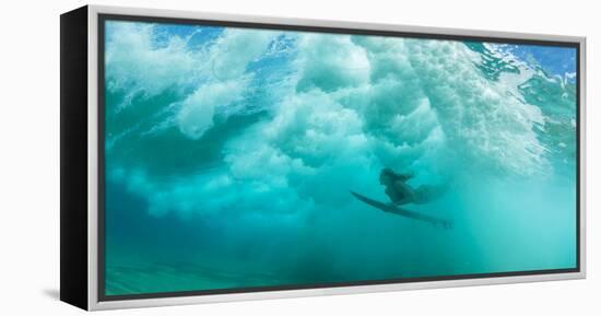 Female Surfer Pushes under a Wave While Surfing, Clansthal, South Africa-null-Framed Premier Image Canvas