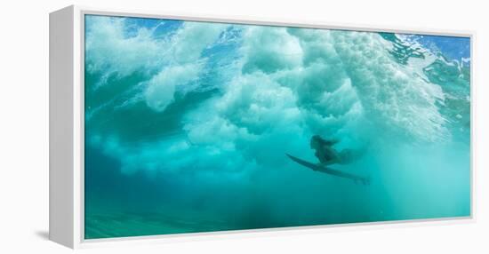 Female Surfer Pushes under a Wave While Surfing, Clansthal, South Africa-null-Framed Premier Image Canvas