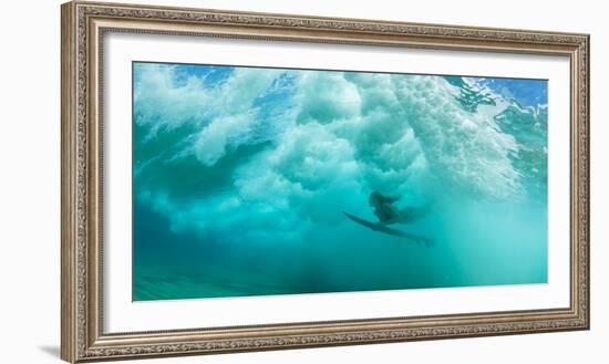 Female Surfer Pushes under a Wave While Surfing, Clansthal, South Africa-null-Framed Photographic Print