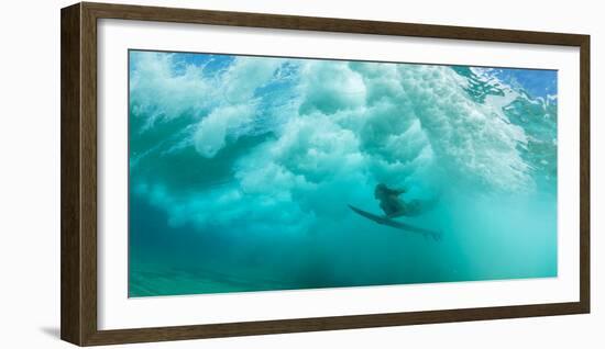 Female Surfer Pushes under a Wave While Surfing, Clansthal, South Africa-null-Framed Photographic Print
