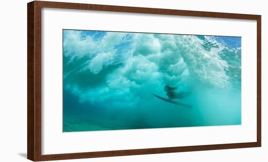 Female Surfer Pushes under a Wave While Surfing, Clansthal, South Africa-null-Framed Photographic Print