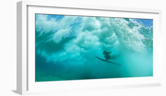 Female Surfer Pushes under a Wave While Surfing, Clansthal, South Africa-null-Framed Photographic Print