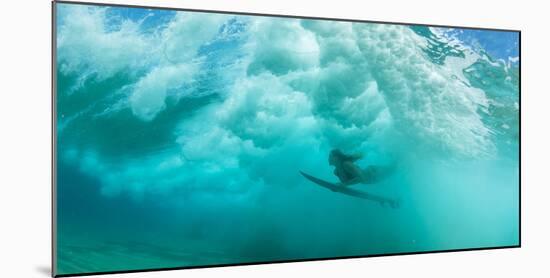Female Surfer Pushes under a Wave While Surfing, Clansthal, South Africa-null-Mounted Photographic Print