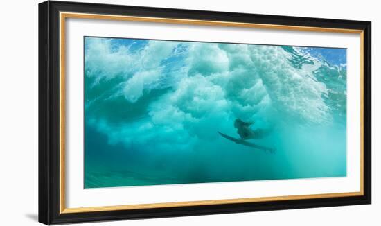 Female Surfer Pushes under a Wave While Surfing, Clansthal, South Africa-null-Framed Photographic Print