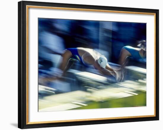 Female Swimmers at the Start of a Race-null-Framed Photographic Print