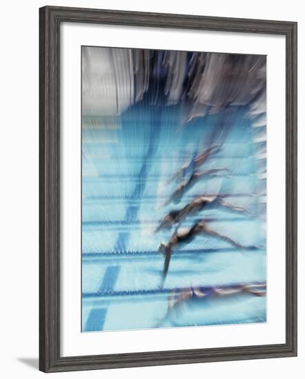 Female Swimmers at the Start of a Race-null-Framed Photographic Print