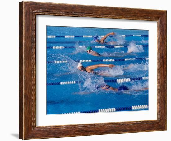 Female Swimmers Competing in a Freestyle Race-null-Framed Photographic Print