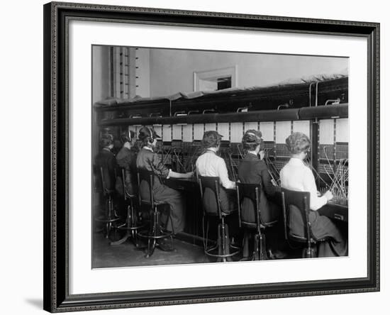 Female Telephone Operators at a Switchboard in Washington, D.C., Ca, 1915-null-Framed Photo