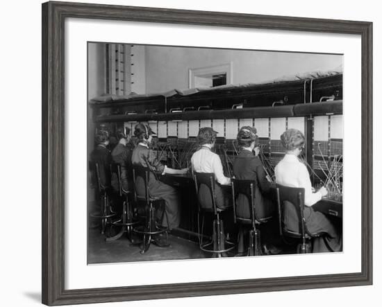 Female Telephone Operators at a Switchboard in Washington, D.C., Ca, 1915-null-Framed Photo