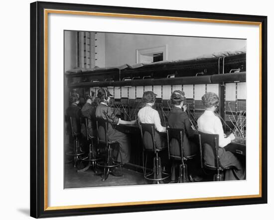Female Telephone Operators at a Switchboard in Washington, D.C., Ca, 1915-null-Framed Photo