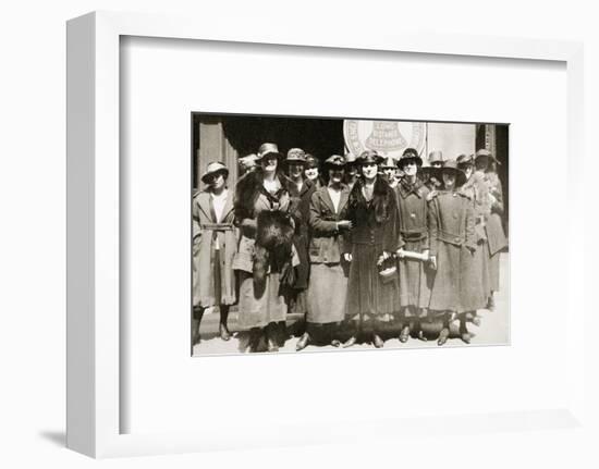 Female telephone operators on strike in Boston, Massachusetts, USA, 1919-Unknown-Framed Photographic Print