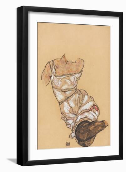 Female Torso in Lingerie and Black Stockings. 1917-Egon Schiele-Framed Giclee Print