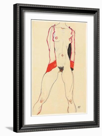 Female Torso; Weiblicher Torso, 1913 (Gouache, Watercolour and Pencil on Paper)-Egon Schiele-Framed Giclee Print