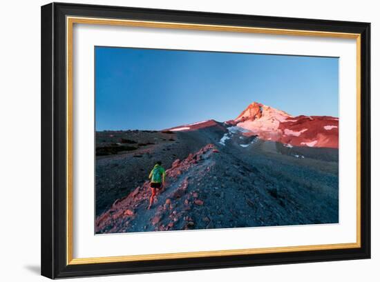 Female Trail Runner Goes For Predawn Run Along Scenic Climber's Trail Cresting The Glacial Moraine-Ben Herndon-Framed Photographic Print