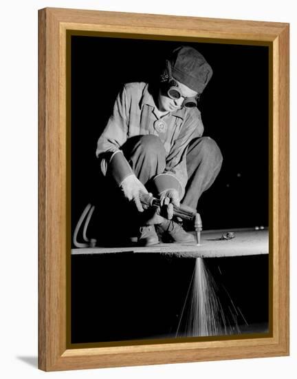 Female Welder at Work in a Steel Mill, Replacing Men Called to Duty During World War II-Margaret Bourke-White-Framed Premier Image Canvas